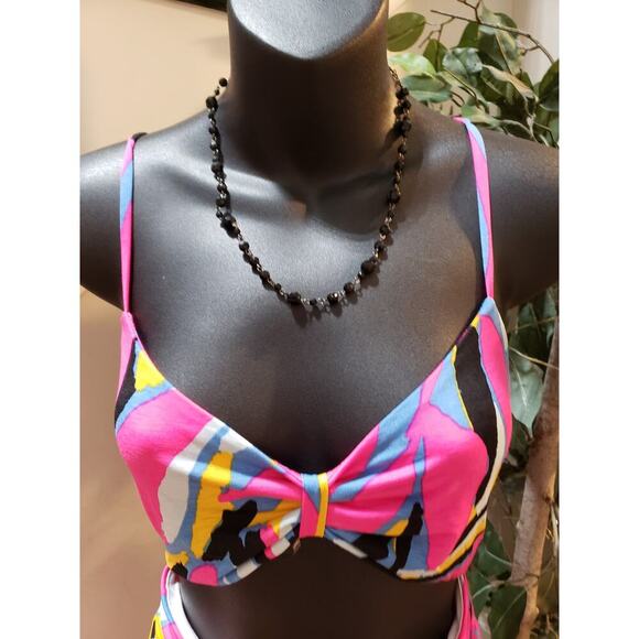 Sevengate Maxi Dress Womens L Multi Geo Print Cut Out Ankle Slit Spaghetti Strap - Picture 5 of 14